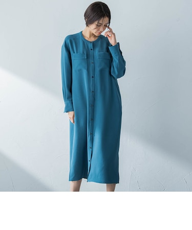 バンドカラーシャツワンピース≪洗える≫≪接触冷感≫≪ストレッチ≫≪紫外線防止≫