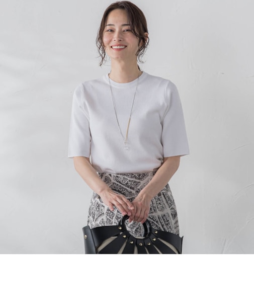 【洗えるニット】5分袖ニットプルオーバー