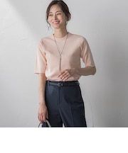 【洗えるニット】5分袖ニットプルオーバー