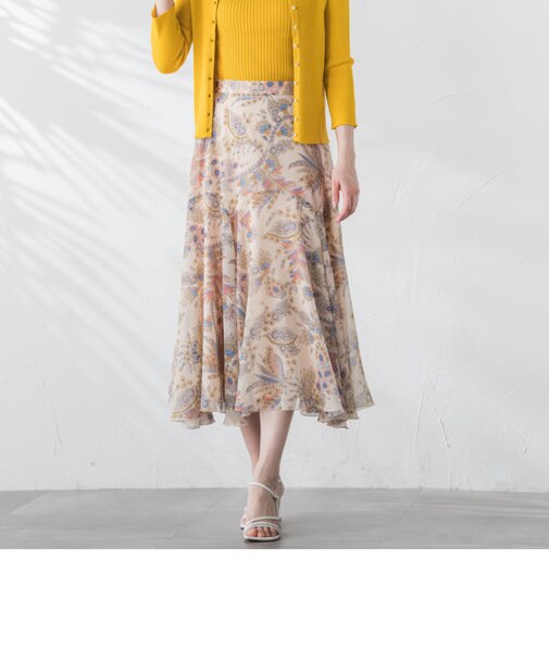 楊柳プリントフレアスカート≪手洗い可能≫