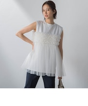 【WEB＆一部店舗限定】フリルチュールノースリカットソー