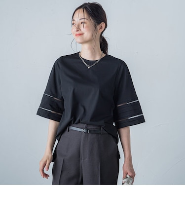 はしごレース5分袖ブラウス≪洗濯機で洗える≫