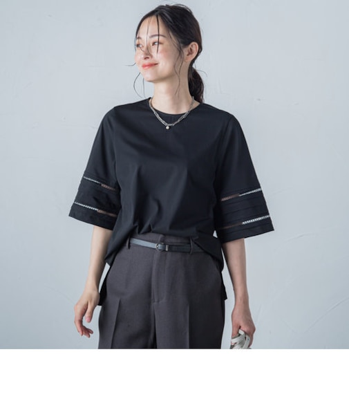 はしごレース5分袖ブラウス≪洗濯機で洗える≫