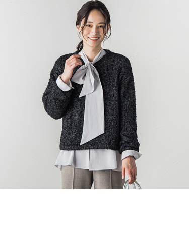 Vネックラメモールニットプルオーバー≪手洗い可能≫