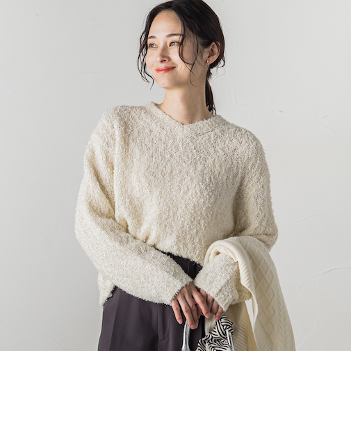 Vネックラメモールニットプルオーバー≪手洗い可能≫
