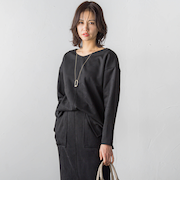 【WEB限定】スエードVネックストレッチカットソー≪セットアップ対応/洗濯機で洗える≫