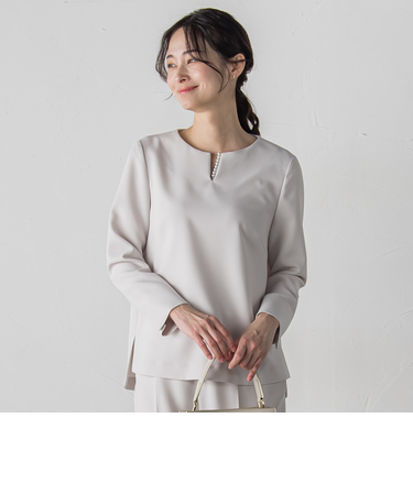 トリクシオンキーネックブラウス≪洗濯機で洗える≫