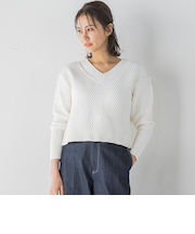 【一部店舗限定販売】ケーブル柄クロップドニットプルオーバー≪手洗い可能≫
