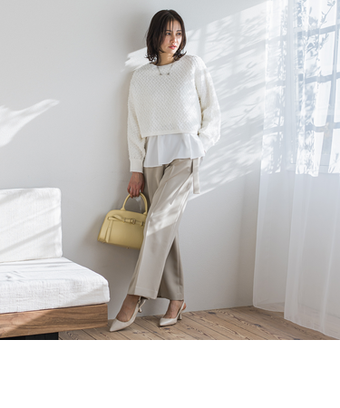 ベルト付きワイドシルエットパンツ≪洗濯機で洗える≫