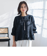 カットジャガードドッキングブラウス≪インナー付き/洗濯機で洗える≫