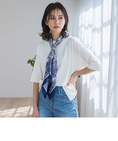 5分袖Tシャツライクニット≪手洗い可能≫