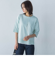 5分袖Tシャツライクニット≪手洗い可能≫
