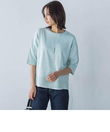 5分袖Tシャツライクニット≪手洗い可能≫
