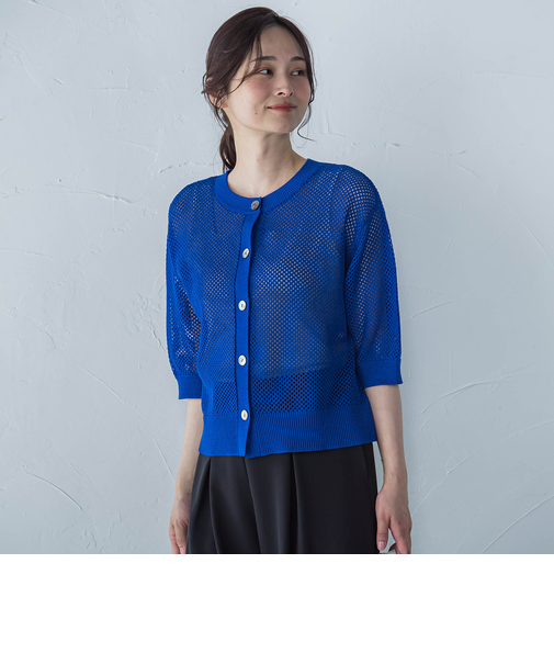 ドライタッチメッシュ5分袖ニット≪手洗い可能≫