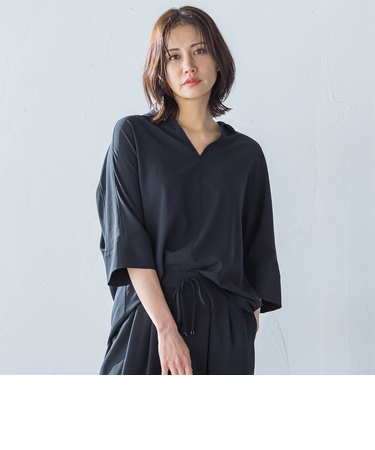 【一部店舗限定販売】キレイ×リラックス スキッパーブラウス≪接触冷感/UV/洗濯機で洗える≫