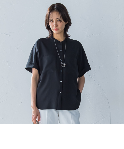 キレイ×リラックス バンドカラーブラウス≪接触冷感/UV/洗濯機で洗える≫