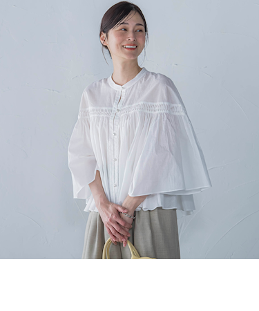 ピンタックcottonブラウス≪洗濯機で洗える≫