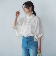 【WEB限定】シアースリーブギャザーカラーブラウス≪手洗い可能≫