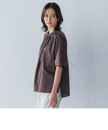 クールタッチギャザーネックカットソー≪洗濯機で洗える≫