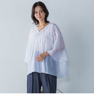 ピンタックレースチュニックブラウス≪手洗い可能≫