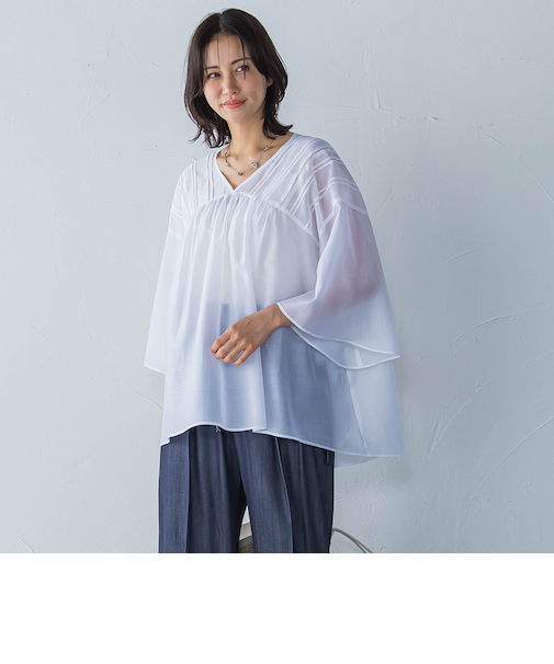 ピンタックレースチュニックブラウス≪手洗い可能≫