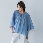 ピンタックレースチュニックブラウス≪手洗い可能≫