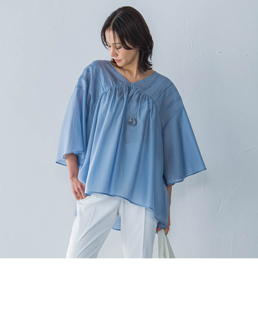 ピンタックレースチュニックブラウス≪手洗い可能≫