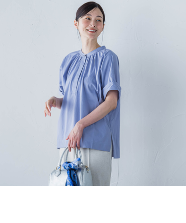 【WEB限定】ライクアウーヴンバンドカラーブラウス≪洗濯機で洗える≫