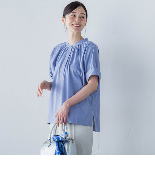 【WEB限定】ライクアウーヴンバンドカラーブラウス≪洗濯機で洗える≫