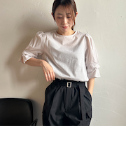 【WEB限定】ラメストライプ袖タックブラウス ≪手洗い可能≫