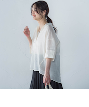 シアーリネンVネックブラウス≪手洗い可能≫