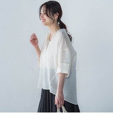 シアーリネンVネックブラウス≪手洗い可能≫
