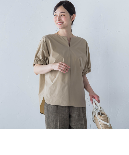 【晴れ軽】撥水UVキーネックブラウス≪UV/接触冷感/撥水性/洗濯機で洗える≫