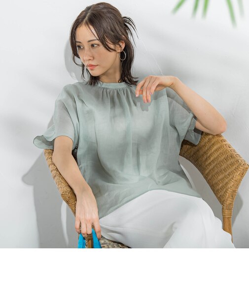 【WEB限定】ラミーギャザーブラウス≪洗濯機で洗える≫