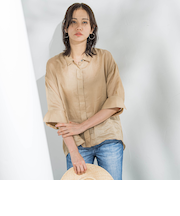 【WEB限定】ラミーシャツブラウス≪洗濯機で洗える≫