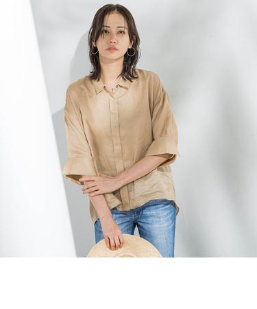 【WEB限定】ラミーシャツブラウス≪洗濯機で洗える≫