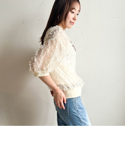 【WEB限定】リボンカットジャガードシアーブラウス