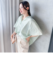 【WEB限定】キュプラ混ストライプバンドカラーブラウス ≪手洗いOK≫