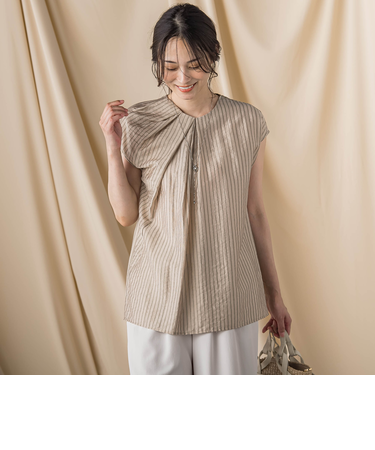 【WEB限定】シアードビーストライプタックブラウス ≪手洗い可能≫