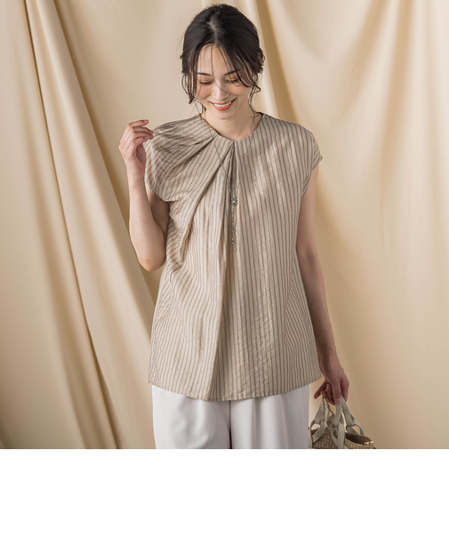 【WEB限定】シアードビーストライプタックブラウス ≪手洗い可能≫