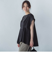 ペプラム風タックカットソー≪洗濯機で洗える≫