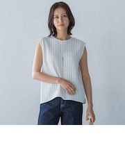綿麻ラッセルノースリーブカットソー≪手洗い可能≫