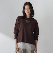 袖ボタンクルーネックニット ≪手洗い可能≫