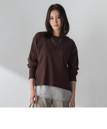 袖ボタンクルーネックニット ≪手洗い可能≫