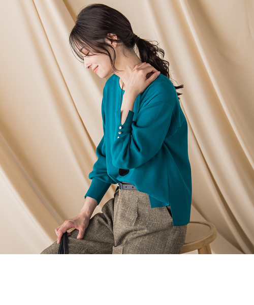 袖ボタンクルーネックニット ≪手洗い可能≫｜ロートレアモンの