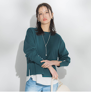 袖ボタンクルーネックニット ≪手洗い可能≫