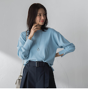 袖ボタンクルーネックニット ≪手洗い可能≫