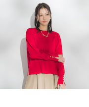 袖ボタンクルーネックニット ≪手洗い可能≫