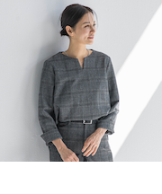 両面起毛キーネックブラウス<WEB限定11号サイズ>