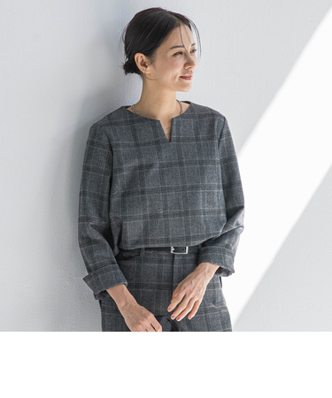 両面起毛キーネックブラウス<WEB限定11号サイズ>